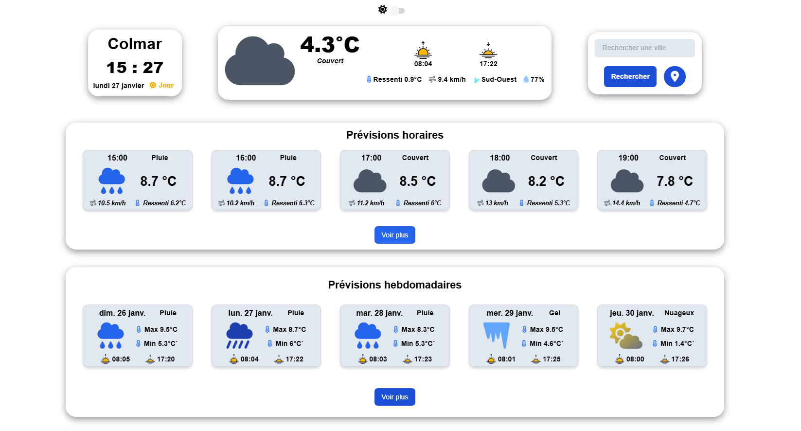 Site Application Météo - version desktop