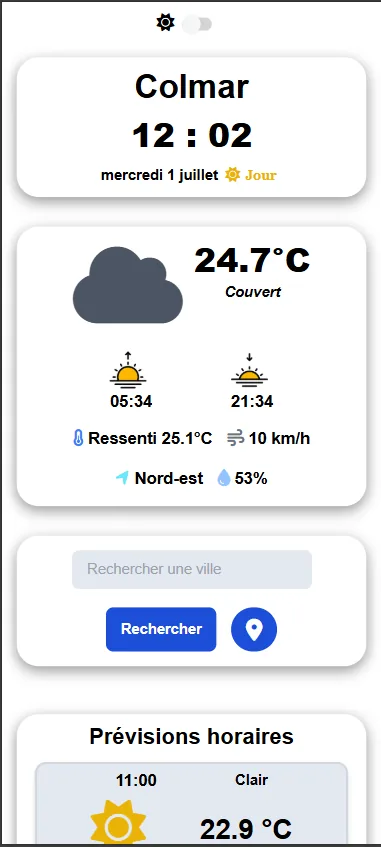 Site Application Météo - version mobile